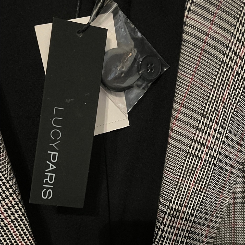 Lucy Paris double button grey plaid contemporary tailored Blazer XS NWT - Picture 9 of 15